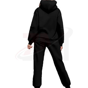 Chándal Negro con Capucha para Mujer, 100% Algodón, Corte Holgado Informal, Largo, Color Sólido, con Bolsillos Laterales, para Otoño - Product Image 2
