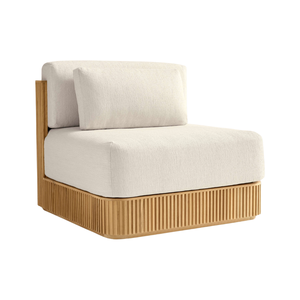 Fauteuil de salon d'extérieur moderne sans accoudoirs, structure en teck massif à panneaux cannelés, coussins profondément rembourrés, mobilier modulaire de luxe pour complexe hôtelier - Product Image 4