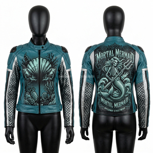 Chaqueta de cuero estilo gótico pastel para motociclista, con gráfico de oso en morado y verde menta, estilo hip hop y streetwear, ropa exterior de moda. - Product Image 2