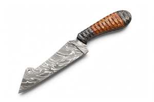 Cuchillo de cocina para exteriores de acero de Damasco hecho a mano con mango de madera tallada y orificio para colgar - Product Image 2