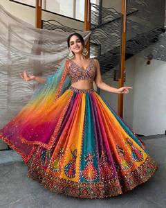 Conjunto de Lehenga Choli con Bordado de Espejo, de Secado Rápido y Largo hasta el Suelo, Traje Étnico Indio Pakistaní para Bodas y Fiestas para Mujeres - Product Image 2