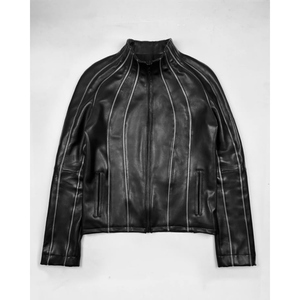 Blouson en cuir véritable noir de qualité supérieure, personnalisable, fabrication OEM, vente en gros, style motard, streetwear, veste zippée - Product Image 1