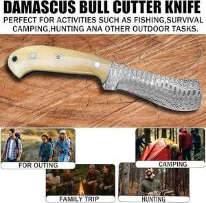 Hand Forged Damascus Steel Cowboy Bull Cutter <b>Knife</b> Custom OEM Full Tang Fixed Blade <b>Bone</b> <b>Handle</b> With Pancake Leather Sheath - Product Image 4