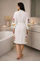 Peignoir en coton gaufré 100 % de luxe à prix de gros, avec magnifique broderie florale, qualité supérieure, pour femmes, spa, hôtel, vêtements de nuit