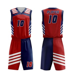 Conjunto de Uniforme de Baloncesto Personalizado Rojo y Azul Marino con Rayas Sublimadas, Unisex, Número 10, Transpirable, de Secado Rápido, Sin Mangas - Product Image 3