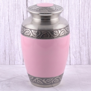 Urna Funeraria de Latón con Patrón de Hojas Rosadas y Plateadas, Acabado Brillante, para Cenizas Humanas, Urna Conmemorativa - Product Image 1