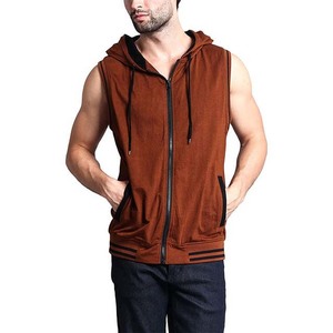 Sudadera con Capucha y Cierre de Cremallera sin Mangas para Hombre, Color Sólido, Felpa Francesa, Corte Informal, para Otoño - Product Image 1