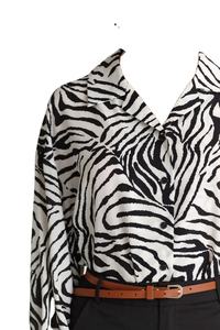 Blusa Ecológica de Algodón Satinado con Estampado de Cebra para Mujer, Cuello en V, Manga Larga, Corte Holgado, Tallas Grandes, Ropa de Verano 2026 - Product Image 4