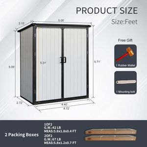 Caseta de Almacenamiento de Resina Impermeable para Exteriores de 5x3 Pies con Puertas con Cerradura para Bicicletas y Muebles de Patio - Product Image 4