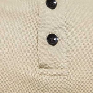 Polo à manches courtes pour homme, beige, rayé, col tricoté, boutonné, haut sportif - Product Image 6