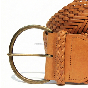 Ceinture de luxe tressée en cuir véritable beige vintage de 50 mm de large pour femme, ceinture habillée tendance, logo personnalisé, vente en gros - Product Image 2