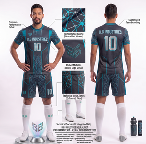 Ensemble de maillots de football personnalisés sublimés, maillot de foot en maille technique respirante avec zones en maille, tenue de match pour équipes sportives, kit OEM - Product Image 1