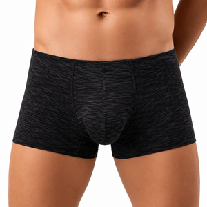 Men's Mid-Rise Boxer Briefs Solid Black Knitted Spandex Cotton Breathable Stretch Fit - Product Image 1