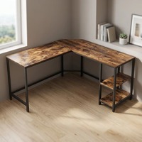 Escritorio de Computadora en Forma de L con Estante, Metálico, para Oficina en Casa o Estudio, Duradero, Fácil de Armar, Superficie Metálica