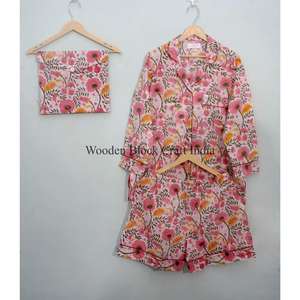 Conjunto de Pijama de Verano para Mujer, Transpirable, 100% Algodón, Manga Corta, Estampado Floral, Camiseta de Dormir Suave de Secado Rápido, Lavable a Máquina - Product Image 5