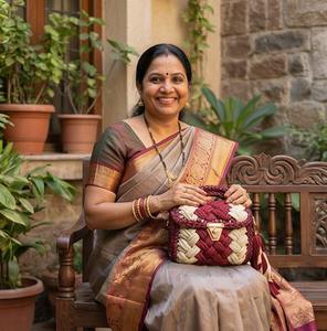 Bolso Metálico con Borde Marrón, Bolso Hecho a Mano con Perlas, Bolso de Dos Asas, Bolso de Hombro Estilo Boho, Tejido de Cordón de Algodón para Mujer - Product Image 3