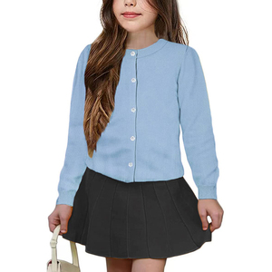 Cardigan en coton blanc à manches longues et col rond, uniforme scolaire, boutonné, pour filles de 5 à 14 ans - Product Image 3