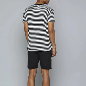 Custom Men's Striped Knitted <b>T</b> <b>Shirt</b> and Shorts Set Casual Summer Wear <b>Black</b> White Stripe Design Comfortable Regular Fit OEM - Product Image 2
