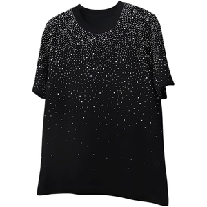Heavyweight Distressed <b>Rhinestone</b> T Shirt Men Streetwear Graphic style Cotton Fashion Oversized Casual <b>Top</b> - Product Image 1