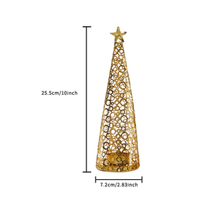 Golden Finish Cone Christmas <b>Tree</b> Candle Holders Hollow Metal Design With <b>Star</b> Topper <b>For</b> Holiday Table Decor & Winter Gifting - Product Image 4