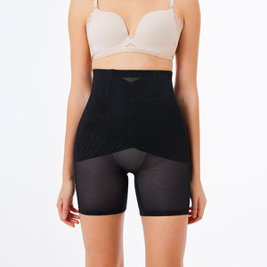 Shorts pour femmes à taille haute en tissu peigné noir avec élasthanne/nylon, taille élastique, tissu respirant, séchage rapide - Product Image 1