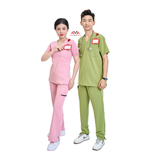 PROMOTION : Ensemble d'uniformes médicaux unisexes à col en V avec pantalon droit – Haut et pantalon de travail médical FMF – Faible MOQ - Product Image 2