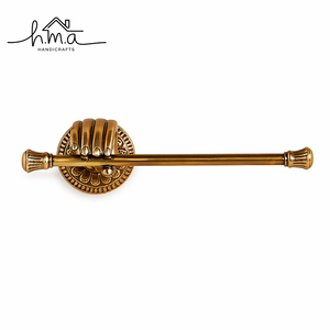 Porte-rouleau de papier toilette en laiton finition dorée, design double barre, fixation murale en forme de D, bras courbé, moderne - Product Image 2