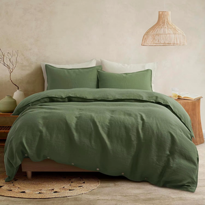 Ensemble de couette en lin gris uni tendance et coloré avec taies d'oreiller, literie simple pour la maison - Product Image 2