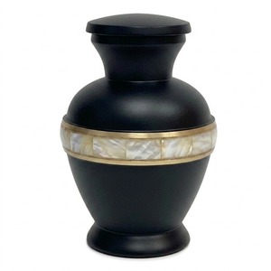 Brass <b>Keepsake</b> Cremation Urns Mother Of Pearl Band Black Color Finished <b>Memorial</b> <b>Keepsake</b> Urns Metal Funeral Urn For Ashes - Product Image 1