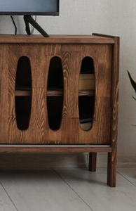Mueble de TV con puerta corredera, estilo moderno, venta al por mayor de fábrica, consola de TV de madera de mediados de siglo con puerta corredera de corte ovalado - Product Image 3