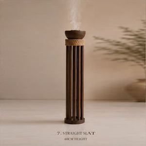 Unique Vertical Cage Wooden Bakhoor Burner With Rope Accents And A Top Basin Round Shape Emitting Fragrant Incense Smoke - Product Image 3