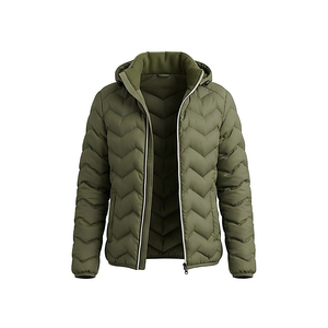 Veste matelassée respirante à capuche en tricot pour femme, hiver, manches longues, couleur unie, rembourrage en polyester, fermeture éclair, longueur normale - Product Image 1