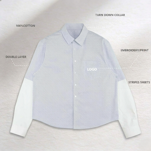 New Arrival 100% Cotton Double Layer <b>Patchwork</b> Men's Long Sleeve Oxford <b>Shirts</b> - Product Image 2