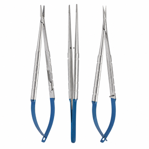 Juego de 3 Piezas de Tijeras y Portaagujas Castroviejo TC con Mango Azul, Instrumentos Quirúrgicos Oftálmicos y Dentales para Microcirugía - Product Image 1