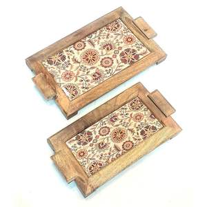 Plateau de service en bois imprimé avec poignées pour le thé, le café, le petit-déjeuner, les collations, plateau décoratif de cuisine - Product Image 1