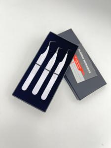 Pinces à extensions de cils, couleur blanc mat, pointe en plasma noire, acier inoxydable japonais, logo personnalisé, boîtes en carton, durables et de précision - Product Image 6