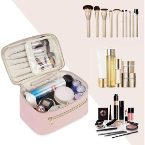 Borsa da viaggio vegana in similpelle rosa per trucchi e pennelli cosmetici da donna - Brevetto in attesa - Product Image 3