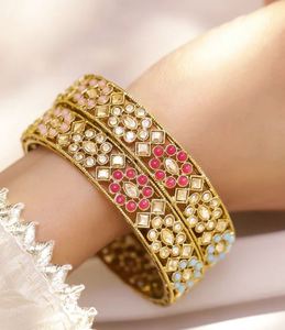 Rhodium Plated Brass Bangles Crystal Rhinestone Imitation Pearl Inlay Geometric Pattern Traditional Ethnic Wedding Jewelry - Product Image 1