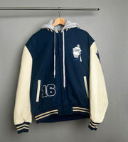 Veste universitaire en cuir PU noir pour homme, à capuche, avec patch brodé lettre T, style décontracté pour l'automne