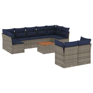 Juego de sofá de patio de ratán polivinílico gris de 10 piezas con cojines colección de muebles de exterior duraderos - Product Image 2