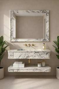 Lavabo de Mármol Calacatta Viola de Lujo Moderno para Hotel y Almacén, con Diseño Irregular Acanalado y Desagüe - Product Image 2