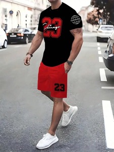 Ensemble décontracté deux pièces pour homme : T-shirt et short d'été 100 % coton, séchage rapide, style urbain, 280g, prix abordable - Product Image 4