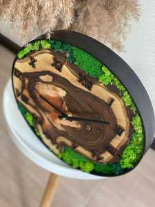 Luxury Biophilic Wall Clock Live Edge Olive Wood with Preserved Green Moss Art Silent Nature Inspired Clock for Modern Office - Product Image 5
