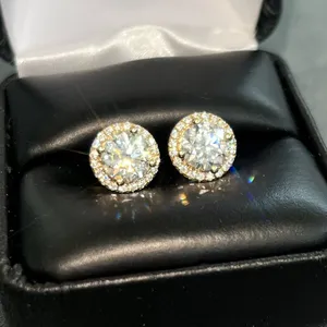 Pendientes de tuerca vintage con halo de diamantes cultivados en laboratorio, certificados por IGI, redondos, de 2.00 quilates, en oro amarillo de 14k para mujer - Product Image 5