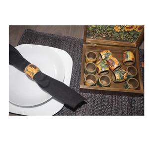 Lot d'anneaux de serviette en bois motif tournesol, porte-serviettes en bois imprimé floral, décoration de table rustique, boîte de rangement, vente en gros - Product Image 1