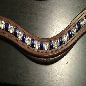 Banda de cuero marrón con acabado alto para cejas, brazalete de piel de vaca con acabado suave y Diamante Azul Marino - Product Image 3