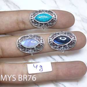 แหวนเงินแท้ 925 ประดับมูนสโตนเทอร์ควอยซ์และลาบราดอไรต์ ดีไซน์ทำมือ แหวนพลอย ราคาขายส่ง - Product Image 1