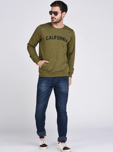 Sudadera de Cuello Redondo para Hombre, Color Verde Oliva, Corte Regular, con Logotipo de California Estampado, Informal, Tejida, 100% Algodón, para Otoño - Product Image 1