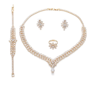 Juego de Joyería Nupcial de Lujo con Moissanita, Collar, Pendientes, Anillo y Brazalete, Chapado en Oro, Moderno, para Bodas, Compromisos y Fiestas, para Mujer - Product Image 2