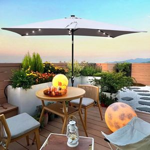 10 X 6.5t Rectangular Patio LED <b>Lighted</b> Outdoor Umbrellas Solar Crank <b>Push</b> Button Tilt Garden Backyard Pool Swimmi - Product Image 1